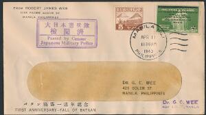 Japansk besættelse af Philippinerne. 1943. Censur-brev fra MANILA APR 11 1943.