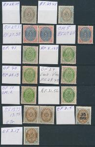 1875-1912. Tofarvet. Planche ubrugte mærker med RAMME- og OVAL-FEJL.