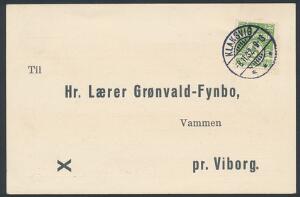 1932. Bølgelinie, 5 øre, grøn på brevkort fra KLAKSVIG 8.11.32 til Vammen