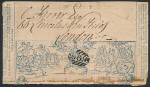England. 1847. 2 d. Mulready, blå. Sjælden brugt helsag, dog noget medtaget. SG £ 2000