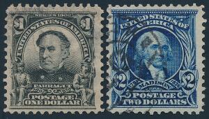 USA. 1902. 1 . sort og 2 . blå. Vm.I. Stemplede. Michel EURO 245