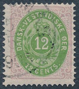 1877. 12 cents, lillagrøn. Pænt stemplet eksemplar. AFA 1500