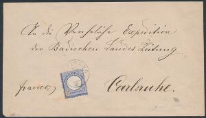 Tyskland. 1872. Lille Brystskjold, 7 kr. blå. Single på fint brev