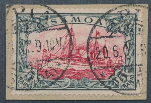 Samoa. 1900. 5 mk. sortrød. Stemplet APIA 20.6.07. Michel EURO 600