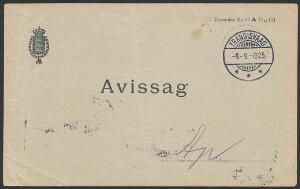 1925. AVISSAG sendt fra TRANGISVAAG 4.9.1925