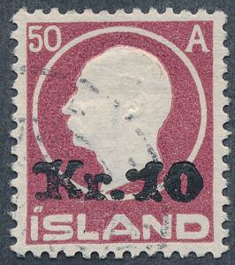 1925. Provisorium, 10 kr50 aur, rødlilla. Flot stemplet mærke. Facit 3800