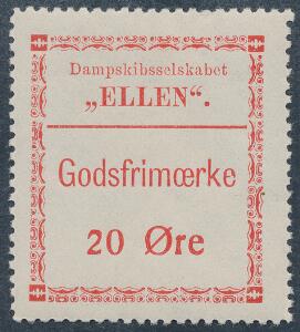 DAMPSKIBSSELSKABET ELLEN. 1922. Godsfrimærke. 20 øre, rød. Perfekt ubrugt eksemplar.