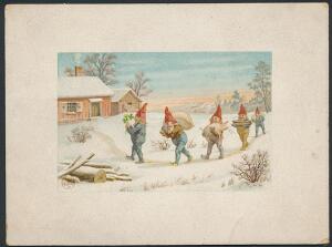 NISSEKORT. Tidligt kartonkort, dateret Juleaften 1899 på bagsiden.