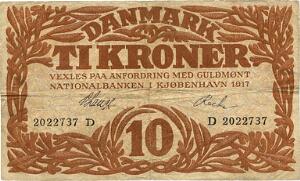 10 kr 1917 D, V. Lange  Recke, Sieg 103, DOP 114, Pick 21