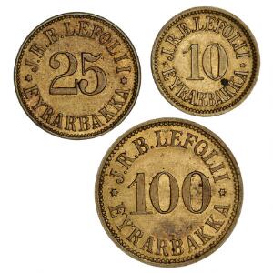 Island, privatmønter, J. R. B. Lefolii, Eyrabakka, 10, 25, 100 øre u. år