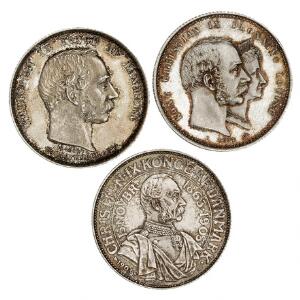 2 kr 1888, 1892, 1903, H 10, 11, 12, i alt 3 stk. erindringsmønter i særdeles smuk kvalitet