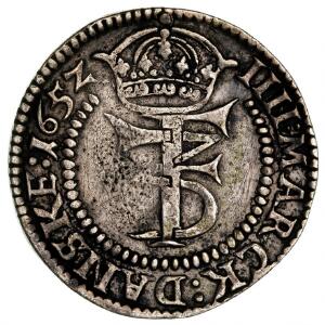Frederik III, 4 mark  krone 1652, H 87A, Aagaard 14.3, renset og poleret i felter