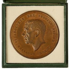 Sverige, Gustav VI Adolf, Kongens besøg i København 1952, H. Salomon, bronze, 55 mm, 67,15 g, ER 40, i original æske