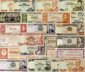 Bolivia, lille lot forskellige, overvejende ucirkulerede sedler 1962 - 2001, i alt 28 stk.
