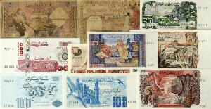 Algier, lille lot forskellige, overvejende ucirkulerede sedler 1945 - 2005, i alt 10 stk.