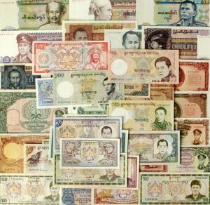Burma, Bhutan, lille lot forskellige, overvejende ucirkulerede sedler, i alt 43 stk.