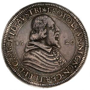 Østrig, Leopold, taler 1620, KM 264, smuk patina, gaveseddel dateret 1843 vedlagt