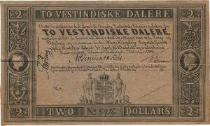 Dansk Vestindien, 2 daler 1898, No 8916, blanket med 3 underskrifter, Sieg 14, Pick 8b