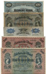 Tyskland, Sächsische Bank, 500 mark 1911, Pick S953 kval. 0, 1922, Pick S954 01, 100 mark 1911, Pick S952, Baden, 100 mark 1907, Pick S906 etc.