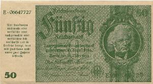 Tyskland, Nødpengesedler, forår 1945, Graz, Linz og Salzburg, 50 Reichsmark, fotomekanisk kopi af 1933-udgaven, Rosenberg 181a