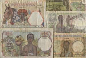 Fransk Vestafrika, lille lot sedler, i alt 6 stk.