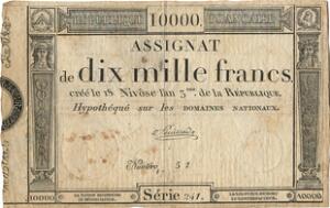 Frankrig, assignat, 10.000 francs 1795, Pick A 82