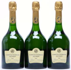 3 bts. Champagne Blanc de Blancs Comtes de Champagne, Taittinger 1995 A hfin.