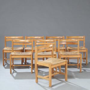 Børge Mogensen Sæt på otte spisestole med stel af fyrretræ. Udført hos Karl Andersson  Söner. 8