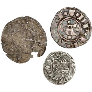 Frankrig, Strasburg, penning ca. 1300, feudal mønt, denier ca. 1200, Danzig, 12 penning ca. 1300, ialt 3 stk.