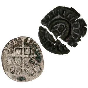 Hans 1481 - 1513, Aalborg, hvid u. år, G 36, Sverige, Magnus Eriksson 1319 - 63, brakteat, Llt 1A gruppe XXVIII, mønten i to dele.