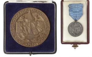 Medailler, Dragsted, Det Forenede Danske Livsforsikrings AS, Hafnia, stor fortjenstmedaille i bronze, u. år, 77 mm, 227 g, i original æske.
