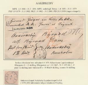 1870. Ufrankeret adressebrev fra København 8.8.1870 til Aakirkeby. Dekorativ forsendelse påtegnet 812 i rødkridt