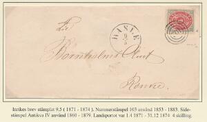 1870. 4 sk. grårød. Flot brev med nr.stempel 103 og antiquastempel HASLE 9.5 sendt til Rønne