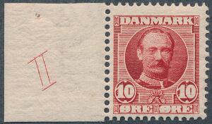 1907. Fr. VIII, 10 øre. Postfriskt enkeltmærke med lille oplagsnummer II. Sjældent