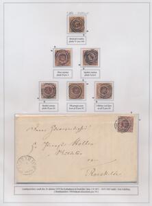 1851-1854. 4 RBS Ferslew og Thiele. Udstillingsplanche med 6 smukke mærker incl. kastaniebrun øverst samt pænt brev.