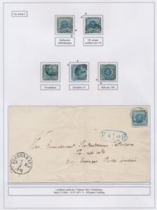 1854. 2 sk. blå. Udstillingsplanche med 5 smukke mærker samt pænt brev.