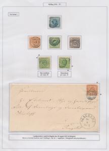 1854. 2-16 sk. Udstillingsplanche med 6 mærker samt pænt brev.