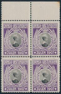 1907. Postfrisk fireblok med øvre marginal