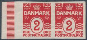 1913. Bølgelinie. 2 øre, rød, tp. I. UTAKKET parstykke. Let hængslet. AFA 1800