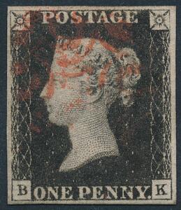England. 1840. Victoria. One penny, black. B-K. Smukt mærke.