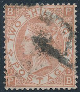 England. 1880. Victoria. 2 sh, rødbrun. Sjældent stemplet og fejlfrit eksemplar at et sjældent mærke. SG £ 3800