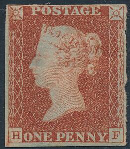 England. 1841. Victoria. 1 d. rødbrun. Utakket, blåligt papir. Ubrugt med fuld original gummi. SG £ 600