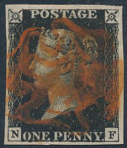 England. 1840. Victoria. One penny, black. N-F. Smukt mærke.