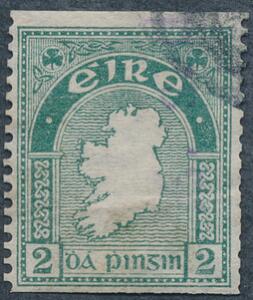 Irland. 1923. 2 d. grøn. Automatmærke, VANDRET UTAKKET. AFA 1000