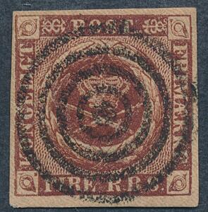 1851. 4 RBS Ferslew. Plade II. Pragteksemplar med centralt stumt stempel