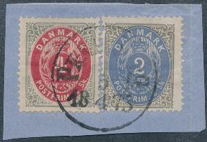 1870. 2 sk. gråblå og 4 sk. grårød. Flot lille klip med svensk stempel