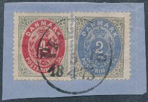1870. 2 sk. gråblå og 4 sk. grårød. Flot lille klip med svensk stempel