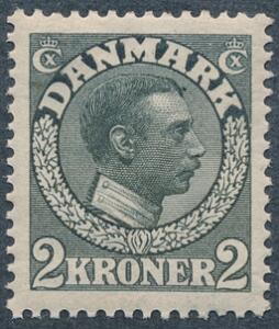 1913. Chr. X, 2 kr. Skifergrå. Perfekt centreret postfrisk mærke. AFA 3200