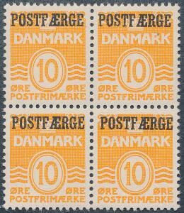 1936. Bølgelinie. 10 øre, orange. Postfrisk 4-blok. AFA 1640