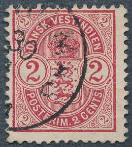 1903. Våben. 2 cents, rød. Variant PLET I CIRKEL OM HØJRE 2. Stemplet. AFA 1200